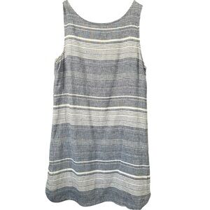 Beachlunchlounge Striped Linen Blend Shift Dress, coastal-style Large Blue White